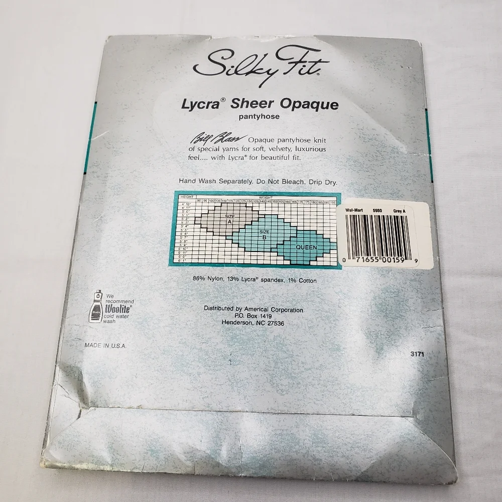 Bill Blass Silky Fit Lycra Sheer Opaque Pantyhose Size A Grey 5950